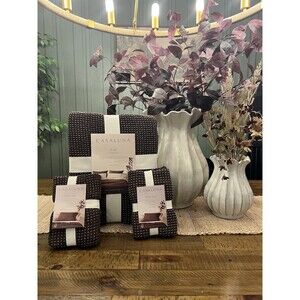 SET Full/Queen Textured Waffle Coverlet & 2 Standard Shams Dark Fig-Casaluna NEW